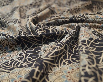 Original Ajarakh Hand-Printed Pure Cotton Fabric, Ideal for Dress Material, Ethnic Wear, Celebrations, and Indian Wear, Lenth - 2/2.5 Meters