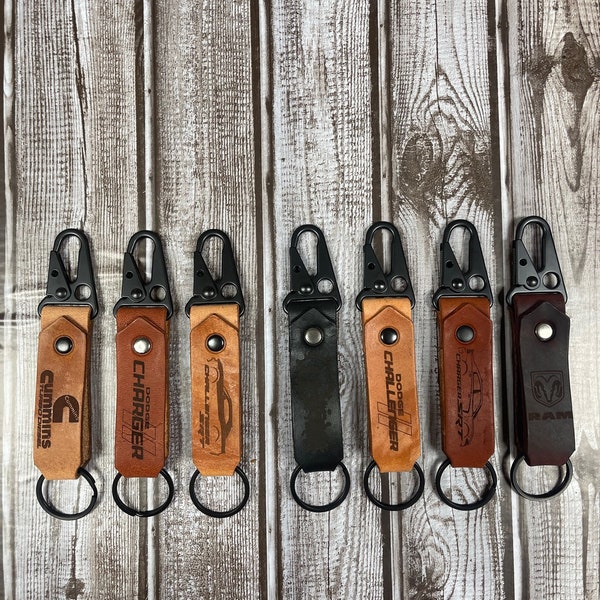 Genuine Leather Dodge Ram Keychain - QGS Black Metal & Leather Keyring, US Seller, Free Shipping
