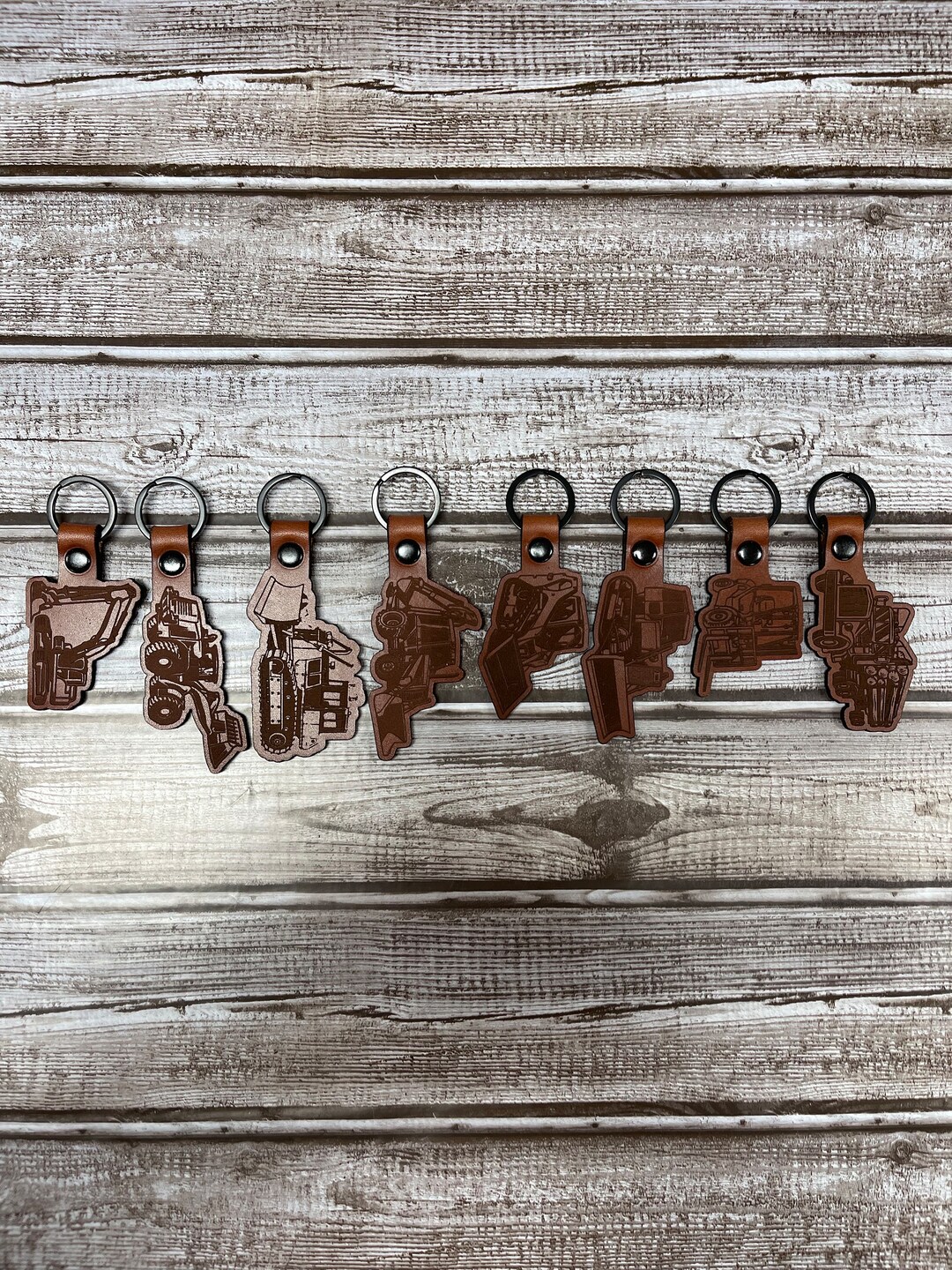 Dozer Backhoe Skid Steer Loader Log Truck Fork Lift Excavator Heavy Equipment Leather Keychain