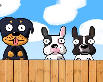 Custom Pet Cartoon: Hand-Drawn Dog or Cat Illustration (two to three pets)