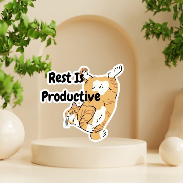 Rest Is Productive Cat Sticker, Mental Health Sticker, Self Love Sticker, Orange Cat Sticker, Recovery Sticker