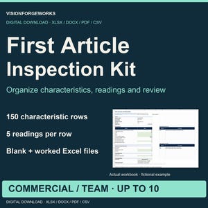 First Article Inspection Report Kit, Excel Workbook and Word Checklist, Commercial License