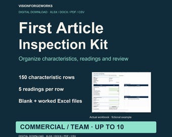 First Article Inspection Report Kit, Excel Workbook and Word Checklist, Commercial License