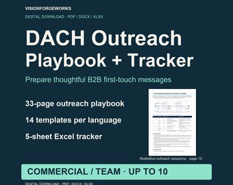 DACH B2B Outreach Playbook, German and English Templates, Excel Tracker, Commercial License