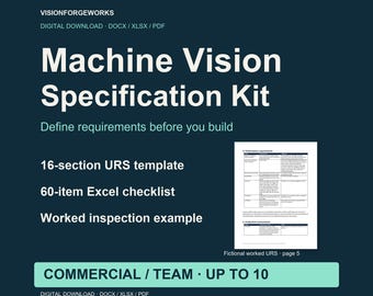 Machine Vision URS Template, Word Specification and Excel Checklist, Commercial License