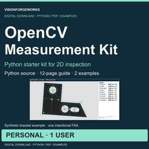 OpenCV 2D Measurement Starter Kit, Python Code and PDF Guide, Personal License