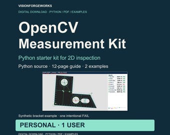 OpenCV 2D Measurement Starter Kit, Python Code and PDF Guide, Personal License