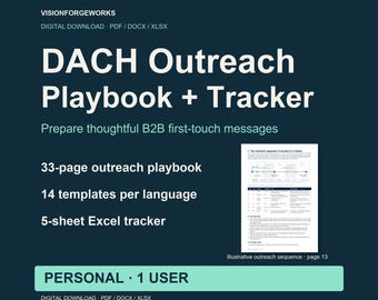 DACH B2B Outreach Playbook, German and English Templates, Excel Tracker, Personal License