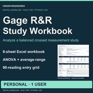 Gage R&R-studiebok, Excel ANOVA- och Python-kalkylator, personlig licens