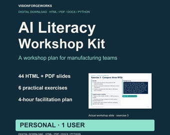AI Literacy Workshop Kit for Manufacturing, HTML Slides and PDFs, Personal License