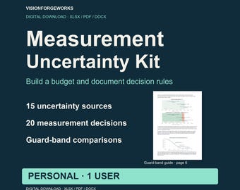 Measurement Uncertainty and Guard Band Calculator, Excel and Word, Personal License
