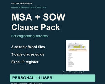 Engineering MSA and SOW Templates, Word and Excel, Personal License