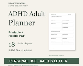Printable and Fillable ADHD Planner for Adults: A4 and US Letter PDFs