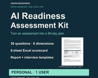 Manufacturing AI Readiness Assessment, Excel Scorecard and Word Reports, Personal License