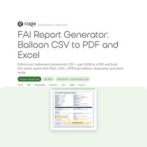 First Article Inspection Report Generator, Python FAI Tool, CMM Export to PDF and Excel Report, Batch Mode