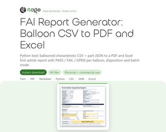 First Article Inspection Report Generator, Python FAI Tool, CMM Export to PDF and Excel Report, Batch Mode