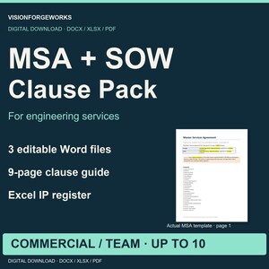 エンジニアリングMSAおよびSOWテンプレート（WordおよびExcel形式）、商用ライセンス