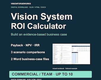 Machine Vision ROI Calculator, Excel and Word Business Case, Commercial License