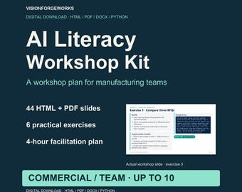 AI Literacy Workshop Kit for Manufacturing, HTML Slides and PDFs, Commercial License