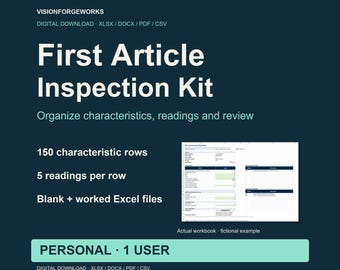 First Article Inspection Report Kit, Excel Workbook and Word Checklist, Personal License