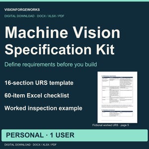 Machine Vision URS Template, Word Specification and Excel Checklist, Personal License