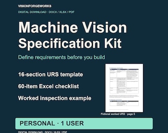 Machine Vision URS Template, Word Specification and Excel Checklist, Personal License