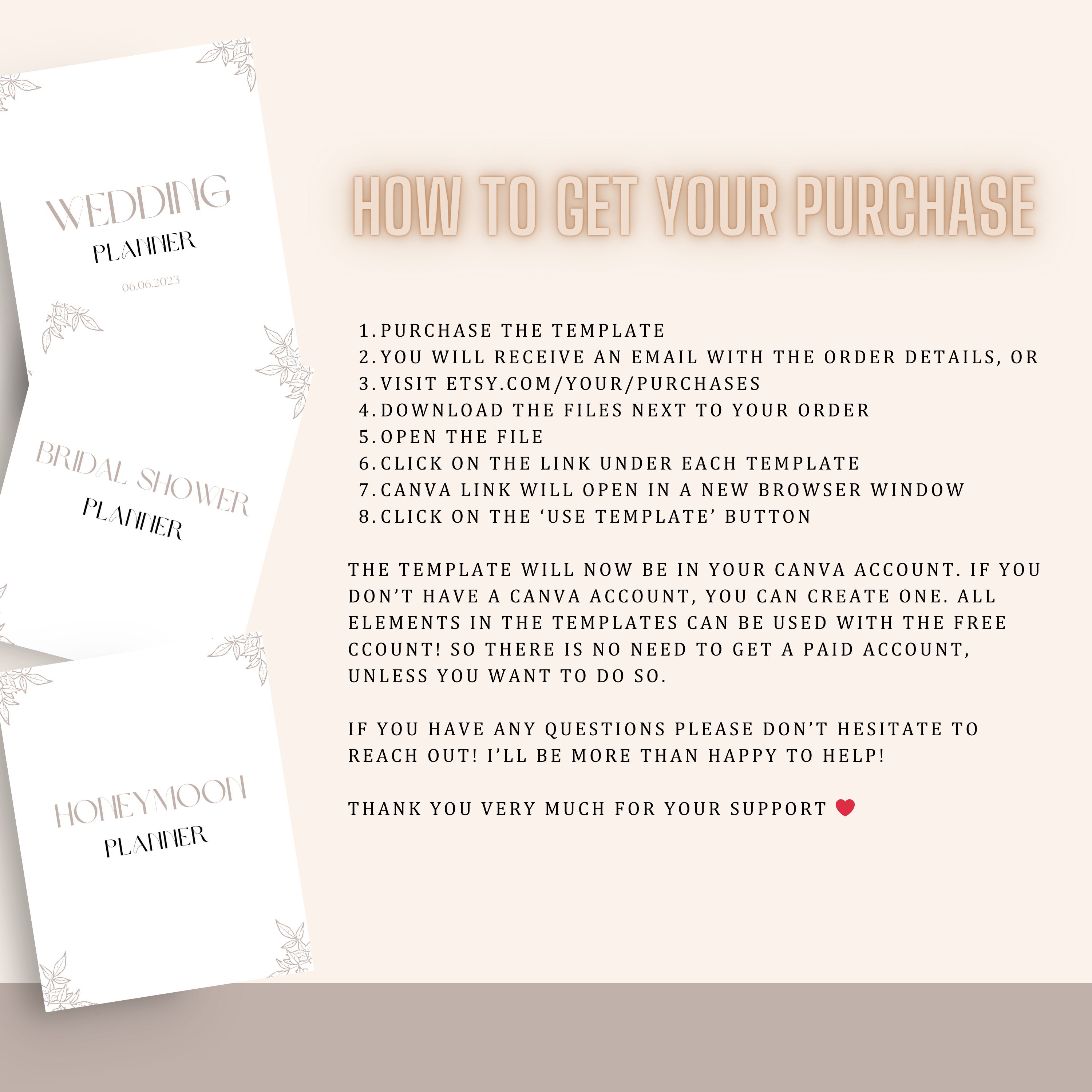Wedding Planner Printable Bundle, Honeymoon Planner, Bridal Shower