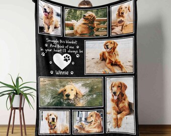 Custom Dog Cat Photo Blanket Collage, Memorial Gift For Dog Cat Lover, Pet Sympathy Gift Keepsake, Dog Loss Gift Paw Print Blanket With Text