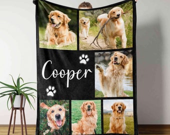 Dog Cat Picture Bedding Blanket With Text, Customized Name Photo Blanket Collage, Memorial Pet Face Loss Keepsake Gift For Dog Cat Lovers