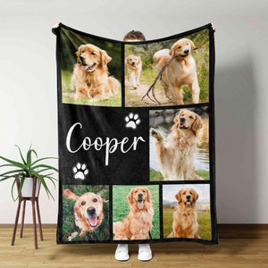 Dog Cat Picture Bedding Blanket With Text, Customized Name Photo Blanket Collage, Memorial Pet Face Loss Keepsake Gift For Dog Cat Lovers