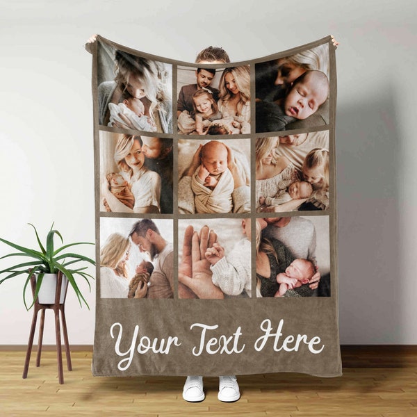 Picture Blanket With Text, Personalized Photo Blanket Collage, Family Blanket, Memorial Blanket, Friend Birthday Wedding Anniversary Gift