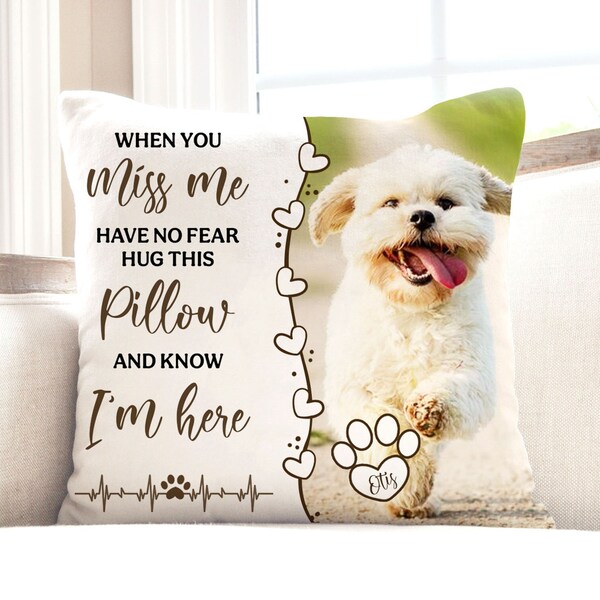 Dog Cat Picture Pillow With Text, Loss of Pet Sympathy Gift with Pet's Picture, Pet Loss Gift for Dog Cat Lovers Memorial Pet Face Keepsake