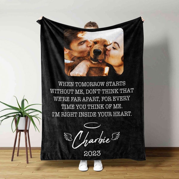 Pet Memorial Blanket With Text, Customized Dog Cat Photo Throws, Dog Face Photo Memory Gift For Dog Cat Lovers, Loss Keepsake, Remembrance