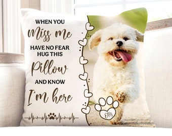 Dog Cat Picture Pillow With Text, Loss of Pet Sympathy Gift with Pet's Picture, Pet Loss Gift for Dog Cat Lovers Memorial Pet Face Keepsake