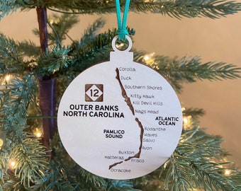Outer Banks North Carolina Destination Christmas Ornament - Wood