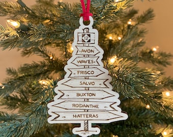 Hatteras Island North Carolina Destination Christmas Ornament - Wood