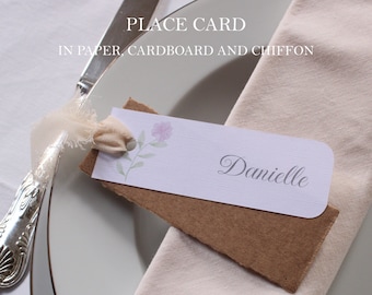 Customizable placeholder/place card in paper, cardboard and chiffon