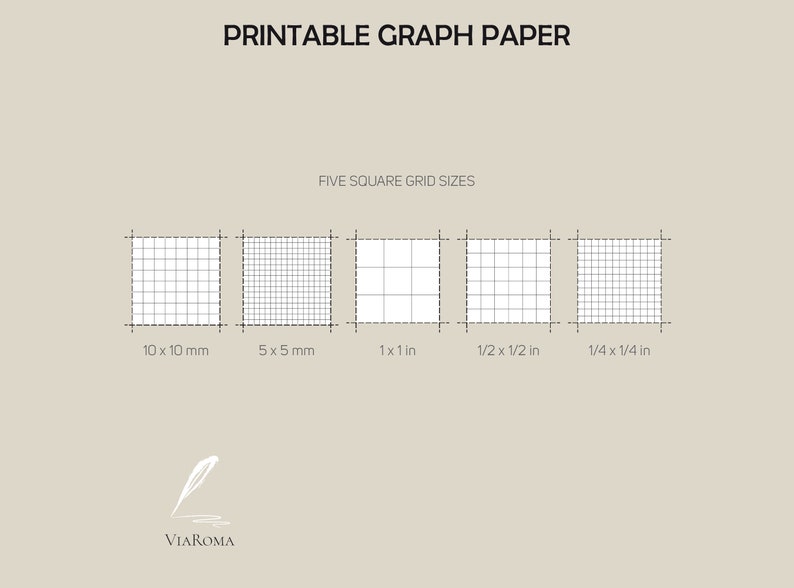Printable Graph Paper Bundle, 5 Different Templates 5 Mm 10 Mm 1in 1 ...