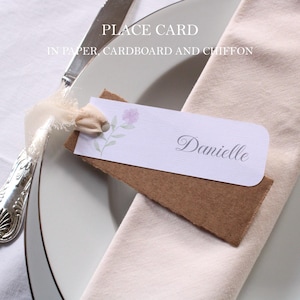 Marcador de posición personalizable en papel, cartón kraft y cinta de gasa de seda, para bautizo, comunión, confirmación, boda