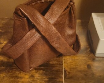 Handmade faux leather brown bag