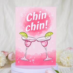 Biglietto d'auguri Cheers, biglietto Chin Chin rosa, biglietto Margarita, biglietto verde e rosa, biglietto di compleanno Cocktail, biglietto con busta, interno vuoto