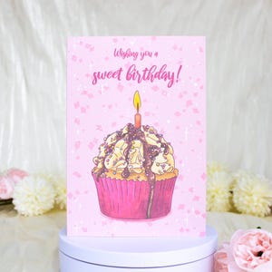 Carte d'anniversaire cupcake sucré, carte d'anniversaire gourmande, carte d'anniversaire rose Bestie, cadeau pour une amie ou pour elle, carte de fête pour femme avec enveloppe