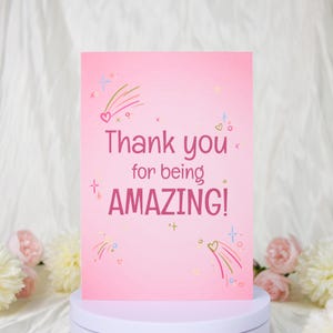Biglietto di ringraziamento rosa, biglietto di ringraziamento per essere fantastico, biglietto carino rosa cipria, biglietto di coriandoli rosa, biglietto regalo con testo rosa pallido, interno vuoto