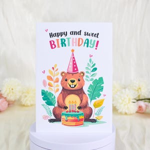 Bever verjaardagskaart, kinderverjaardagscadeau, gelukkige verjaardag schattige dierenkaart, kinderen verjaardagskaart cadeau, bever kaart met envelop