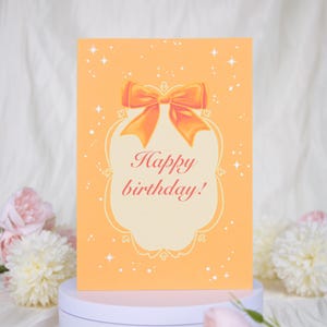 Orange Bow Geburtstagskarte, bezaubernd und elegant, Vintage-Stil Karte für Sie oder Freund, Orange Gruß-Geburtstagskarte, Feierkarte
