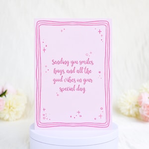 Grazioso biglietto di auguri di compleanno rosa, biglietto d'auguri esteticamente femminile, adorabile biglietto fatto a mano per la fidanzata, elegante biglietto di auguri in stile vintage con busta