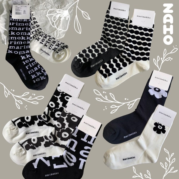 Marimekko Baumwollsocken, Unikko, Minimalistisch, Schwarz und Weiß, Weihnachtsgeschenke, Einzigartig | Kostenloser Versand weltweit