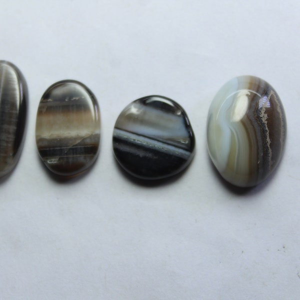 4 Pcs Black Banded agate, Cabochons Top Quality Natural Handmade loose Semi precious , For Jewellery making , Polished Stone 30 ct #1272