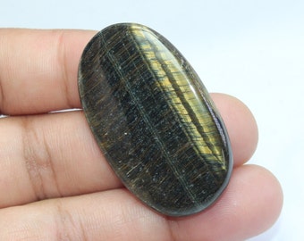 Genuine Top Grade Quality 100% Natural Blue Tiger Eye Oval Shape Cabochon Loose Gemstone For Making Jewelry Semi Precious  44 Ct ,#1610