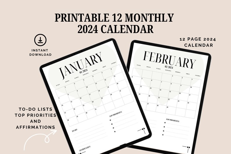 2024 Printable Calendar, 2024 Calendar, 2024 Planner, 2024 Minimalist